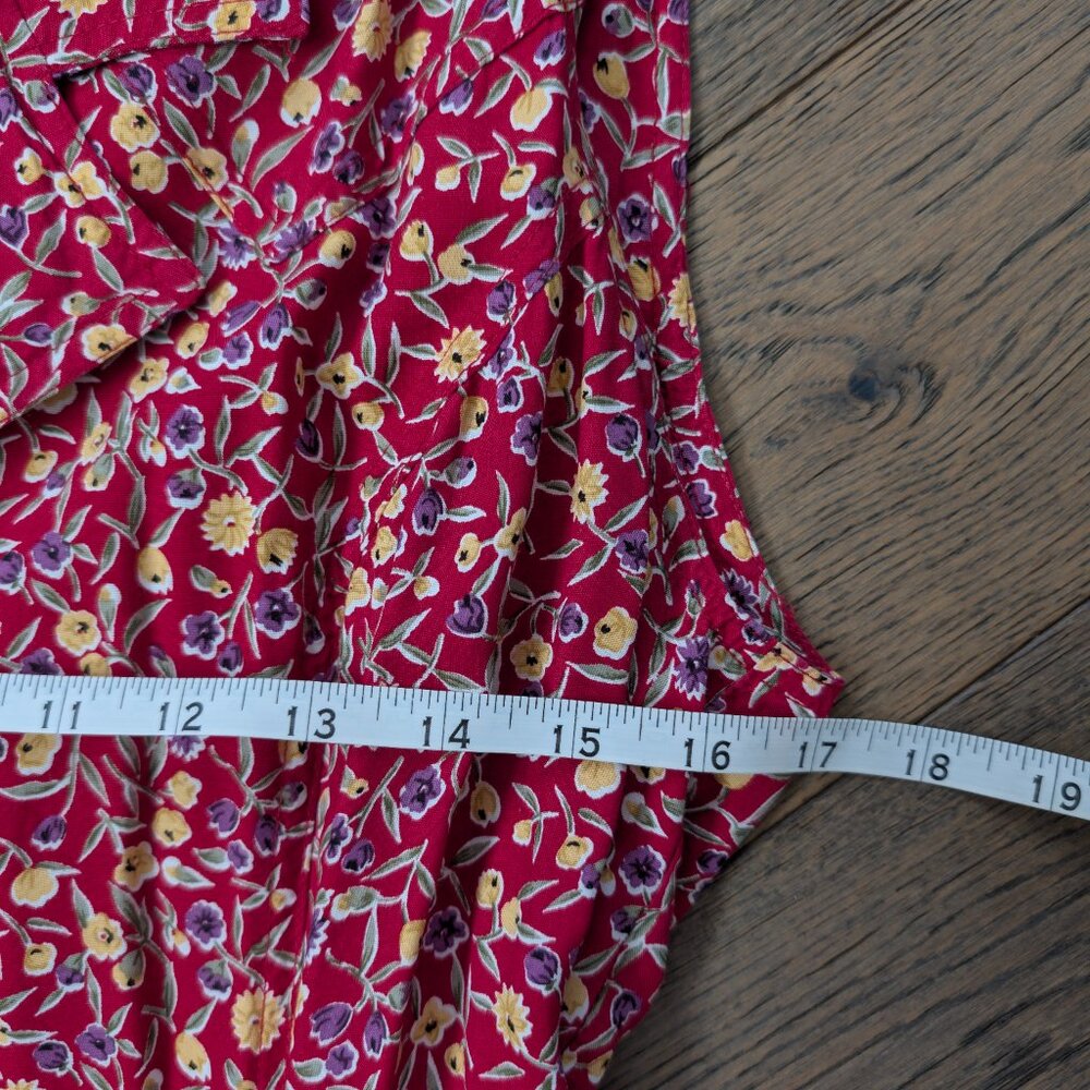 Vintage 90s Robbie Bee Floral Button Front Maxi Dress Red Rayon Sz 12 (Fits like - Picture 3 of 4